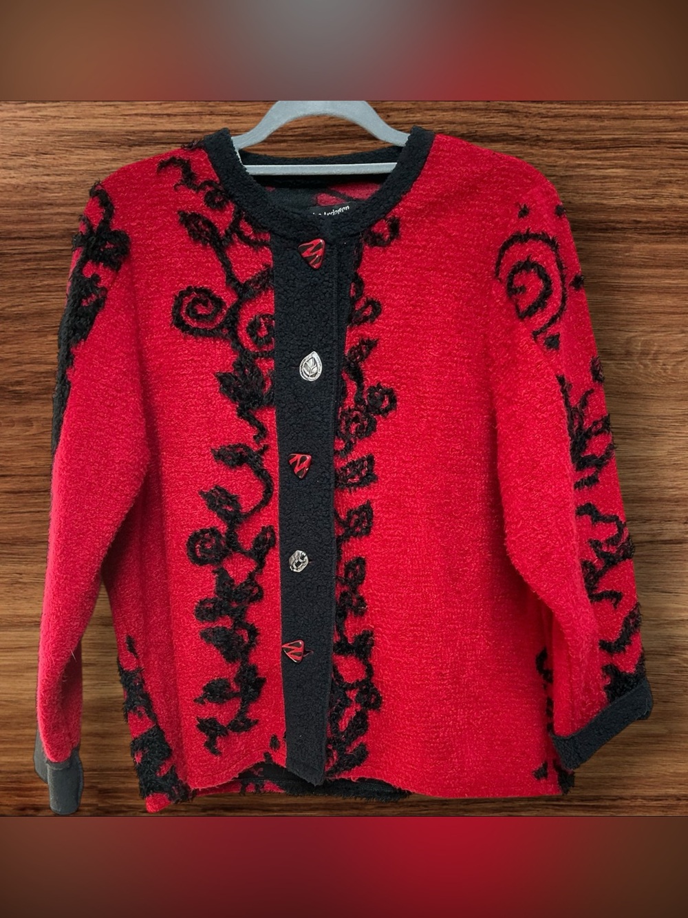 Lee Andersen Red & Black Floral Embroidered Women's Cardigan Jacket